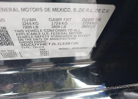 2020 Chevrolet Silverado 1500 4Wd Short Bed High Country из США, поврежденный, VIN 3GCUYHET2LG339726